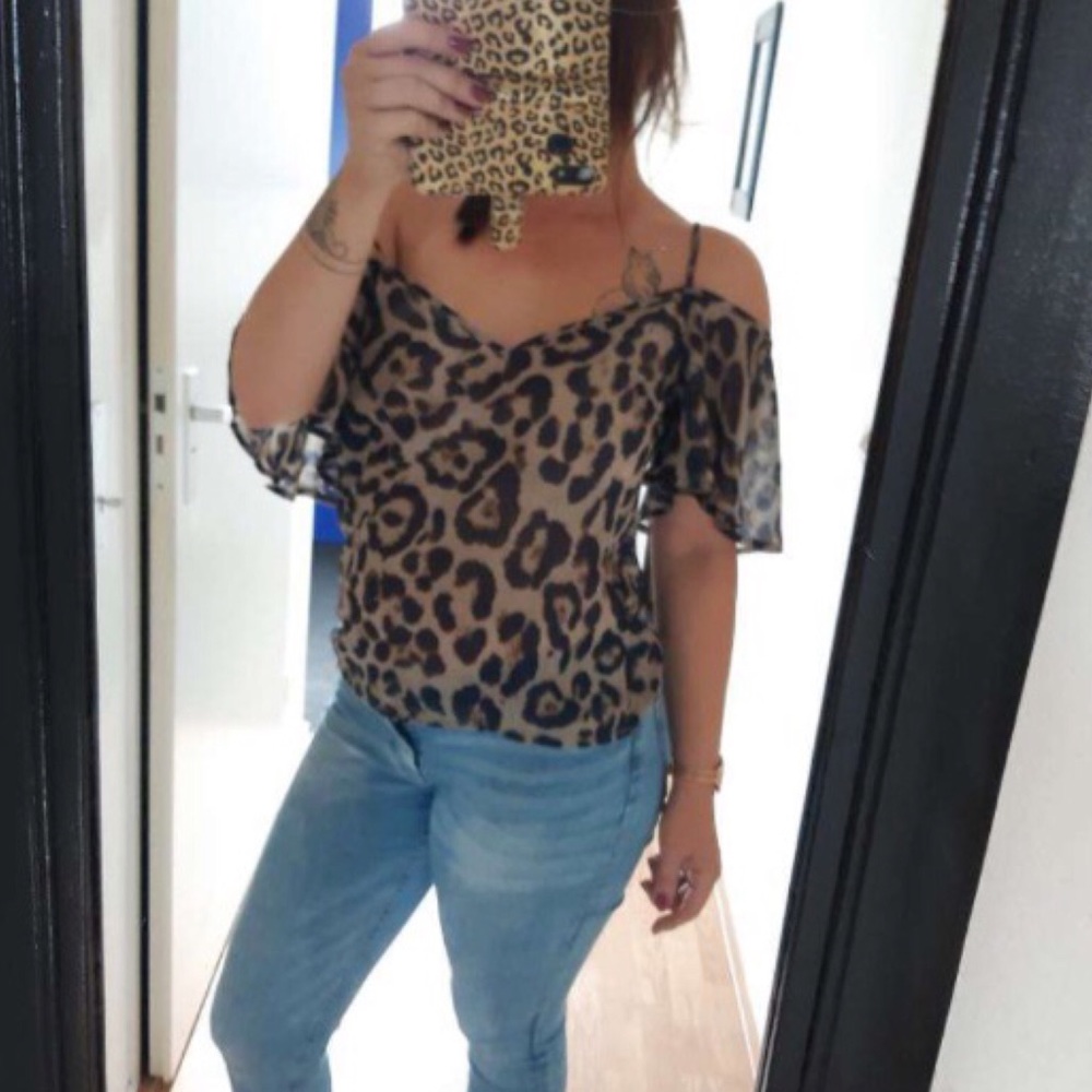 1 XL LEFT! Leopard Cold Shoulder Top Blouse Shirt - Picture 6 of 12